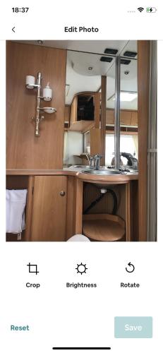 a picture of a kitchen with a sink in a rv at The Views in Church Stretton