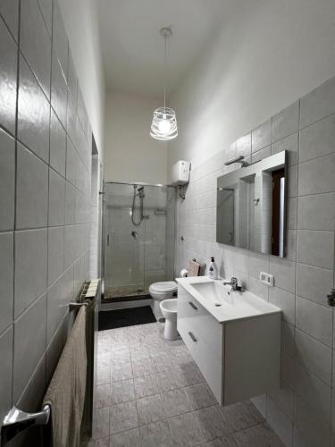 La salle de bains est pourvue d'un lavabo, de toilettes et d'un miroir. dans l'établissement DR HOUSE, à Airola