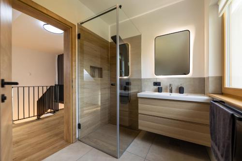 bagno con doccia e lavandino di Styria Estate, near Terme Olimia Spa Resort a Podplat