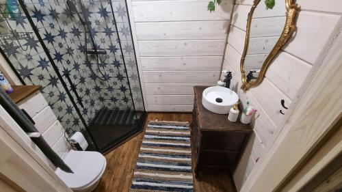 ein kleines Bad mit WC und Waschbecken in der Unterkunft Niezapominajka in Janówek Pierwszy