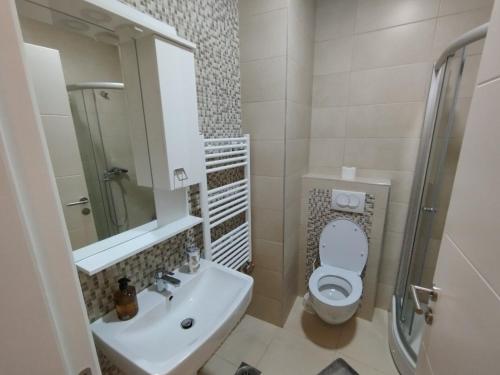 ein kleines Bad mit WC und Waschbecken in der Unterkunft Ada apartman in Banja Luka