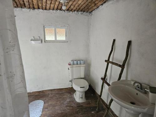 a bathroom with a toilet and a sink at Cabañas, Jardín De Las Palmas, Rancho Agroturístico, Tamuín S.L.P. 