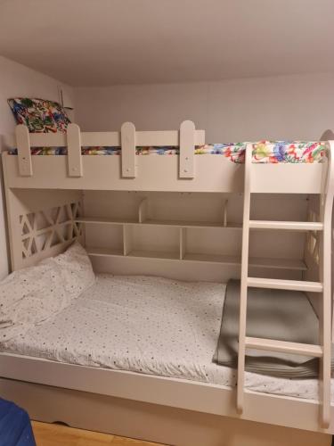 a bedroom with two bunk beds in a room at leilighet med 2 soverom på kløfta in Klofta