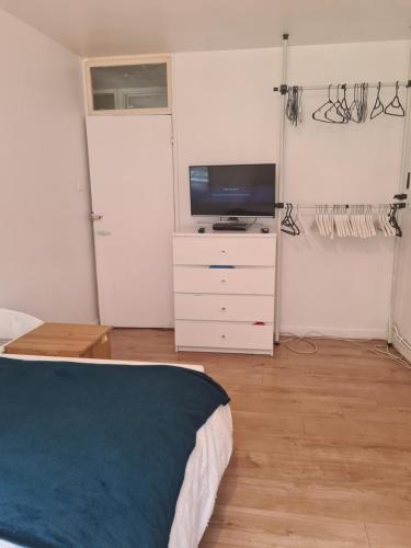 a bedroom with a bed and a tv on a dresser at Vivian House in London