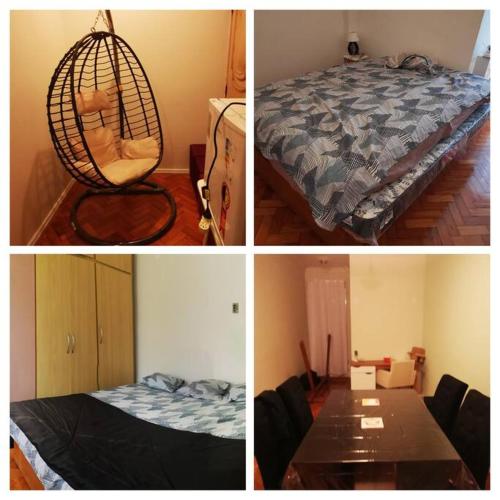4 fotos de una habitación con cama y hamaca en Botafogo: two Private Suites., en Río de Janeiro