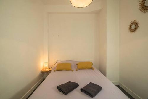 1 dormitorio con 1 cama con 2 almohadas en Le Jungle - Lourdes - Proche Sanctuaire, en Lourdes