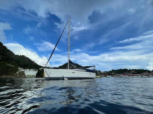 a sailboat sitting in the water on a lake at Le Voilier dans la baie des Saintes in Terre-de-Haut