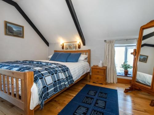 Un dormitorio con una cama grande y una ventana en Carn Llidi Cottage en St. Davids