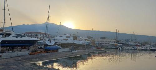 a group of boats are docked in a harbor at Alba Marina e Tramonti Etnei in Riposto