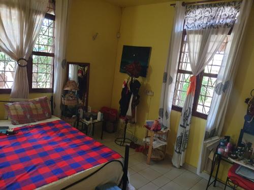 a bedroom with a bed and two windows at Nina Homes in Dar es Salaam