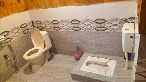 a bathroom with a toilet and a sink at Kashmir Star Guest House & Family Resort in Nārān