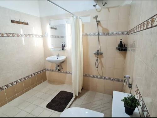 a bathroom with a sink and a shower and a toilet at GABS GETHOUSE in Jakarta