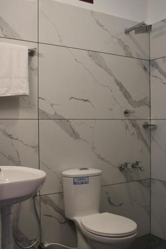Perumpāvūr的住宿－LILLY RESIDENCY by Chungath，白色的浴室设有卫生间和水槽。