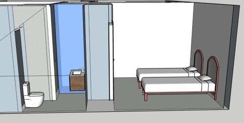 a diagram of a room with two beds in it at VIVIENDA EN CAMINO INGLES CON JARDIN in Ordes