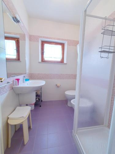 a bathroom with a shower and a sink and a toilet at Residence Le Meridiane in Siena