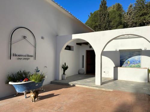 a house with a dog standing in a courtyard at Hearts & Home in Mijas