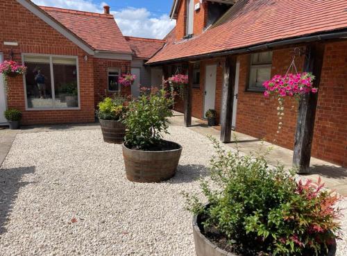 a group of potted plants in front of a building at The Crown of Cookham in Cookham