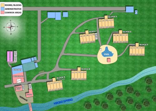 a floor plan of a park with a map at Hunters Lodge in Twaandu