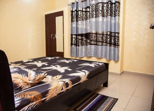 sypialnia z łóżkiem w pokoju z zasłoną w obiekcie Magnifique Appartement - Cotonou - Avotrou Apkapka w mieście Kotonu