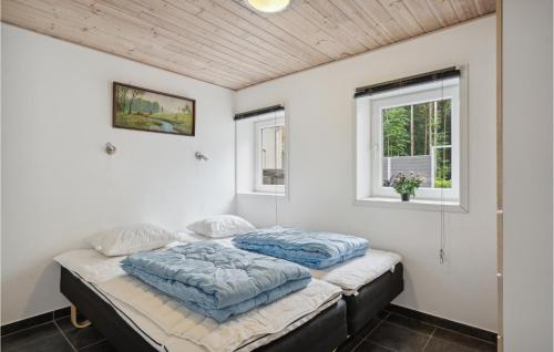 two beds in a room with two windows at Pet Friendly Home In Snder Omme With Kitchen in Sønder Omme