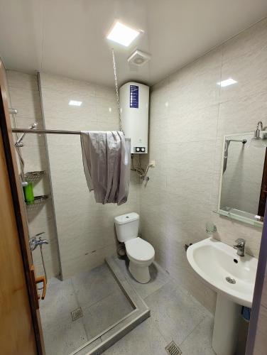 a bathroom with a toilet and a sink at Queen Tamara Apartments in Makhinjauri
