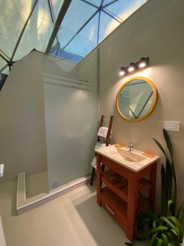 a bathroom with a sink and a mirror at Bajos del Paraná in Tigre