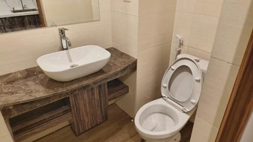 a bathroom with a white toilet and a sink at SleepRest @ NTC in Nagoya