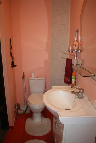 a bathroom with a white toilet and a sink at Art home 2 in Vagharshapat