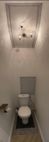 La salle de bains est pourvue de toilettes blanches au plafond. dans l'établissement Full Loft in PARIS - 2 single beds for 2 - Chinatown, à Paris