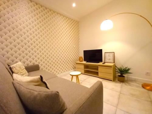 a living room with a couch and a television at #2 Studio # Place charmante in Toulon