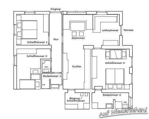 Načrt razporeditve prostorov v nastanitvi Auf Niedersehen Apartment National Park Höhe Tauern