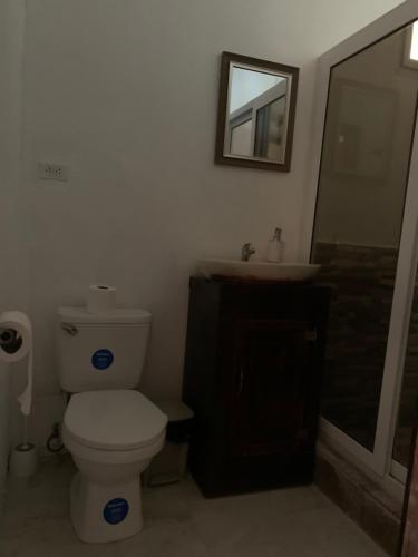 a bathroom with a toilet and a sink at Complejo Deportivo Wilson Palacios in La Ceiba