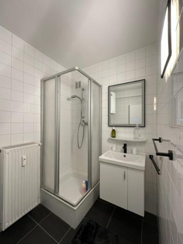 ブランケンベルヘにあるAppartement Guillaumeのバスルーム(シャワー、シンク付)