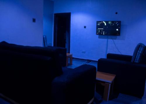 een woonkamer met banken en een flatscreen-tv bij Home to Home luxury apartments and suites in Benin City