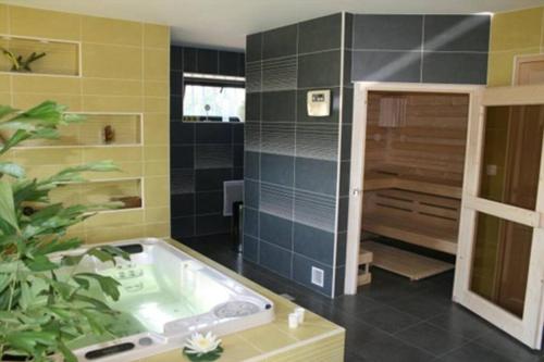 a large bathroom with a tub and a shower at Domaine de Godchure - Gîte & Spa 