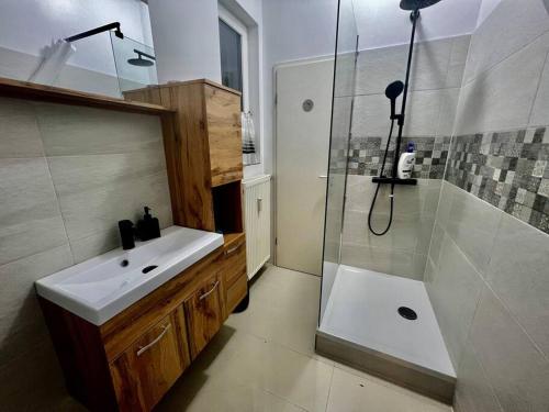 a bathroom with a sink and a shower at nah zur S-Bahn und Altstadt in Esslingen