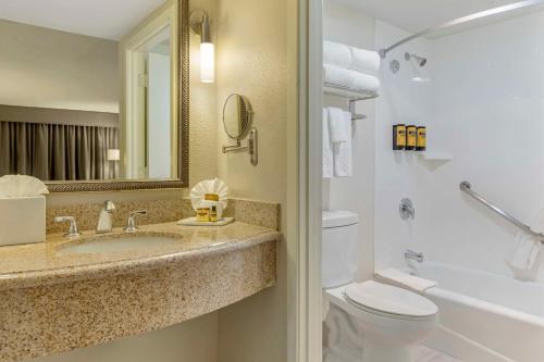 a bathroom with a sink and a toilet and a mirror at Best Western Plus Executive Inn in Rowland Heights
