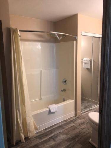 a bathroom with a shower and a tub and a toilet at Clearwater Valley Resort in Clearwater