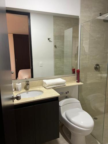 a bathroom with a toilet and a sink and a shower at Towers Confort in Rionegro