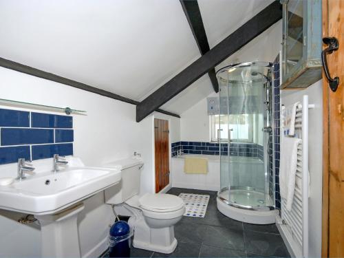 a bathroom with a sink and a toilet and a shower at South Nolton Farmhouse-qc1265 in Nolton