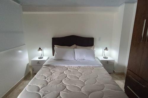 Santa Rosa de Viterbo的住宿－Moderno Apartamento Central，一间卧室配有一张带2个床头柜的大床