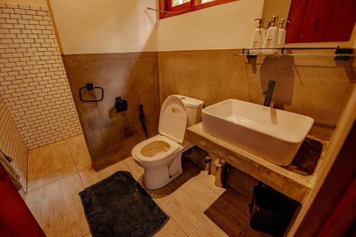 łazienka z toaletą i umywalką w obiekcie Benjamin Cottage Haputale w mieście Haputale