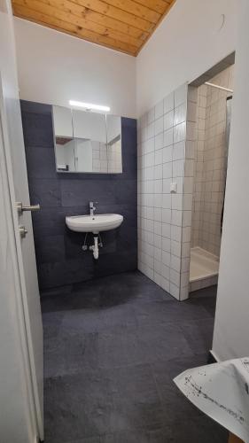 a bathroom with a sink and a toilet and a tub at Apartment- Zimmer Pernter in Köflach