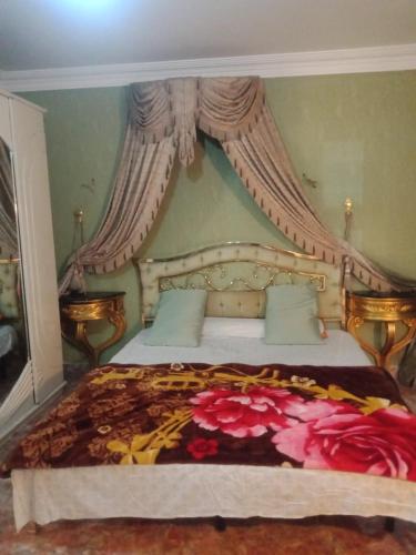 ein Schlafzimmer mit einem großen Bett mit Baldachin in der Unterkunft Luxury 3 rooms Flat in Kairo