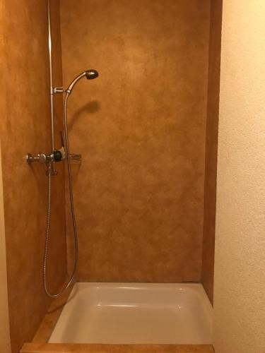 a shower in a bathroom with a bath tub at Simple Flat 64m2 Center private Parking SMALL BATHROOM in Burgdorf