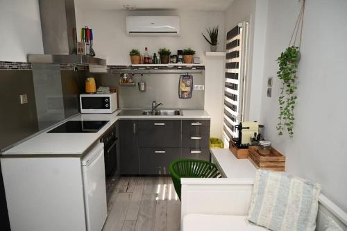 una piccola cucina con lavello e microonde di Studio Cosy " La Tarente Dorée " a Fréjus