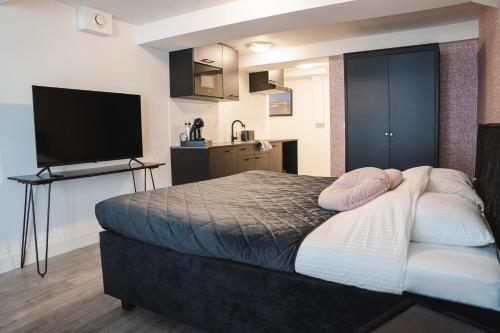 迪溫特的住宿－The Residence Deventer，一间卧室配有一张床和一台平面电视