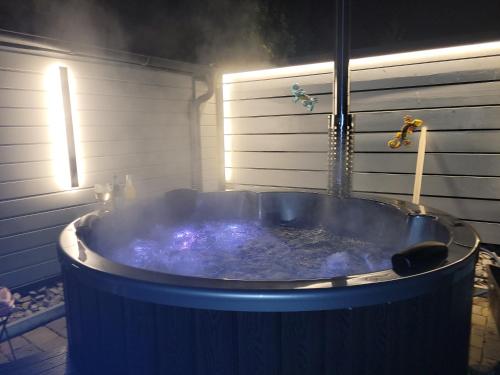 a jacuzzi tub in a bathroom with at Anni's Waldblick in Burgstaedt