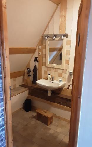 a bathroom with a sink and a mirror at Val de Gée in Maigné