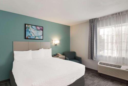 um quarto de hotel com uma cama e uma janela em MainStay Suites Raleigh - Cary em Raleigh